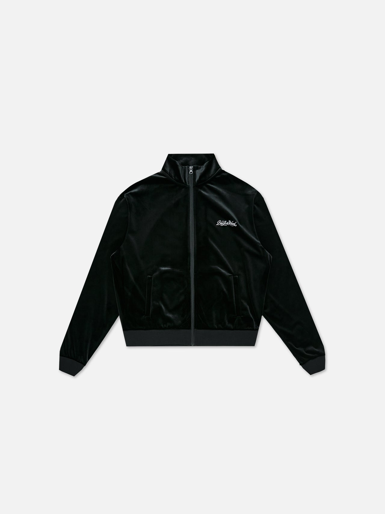Velour Script Logo Track Jacket - Black