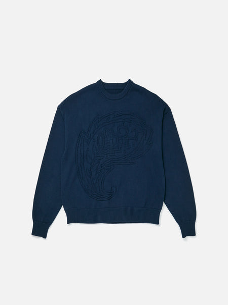 Paisley Raised Knit Sweater - Navy - Bricks & Wood