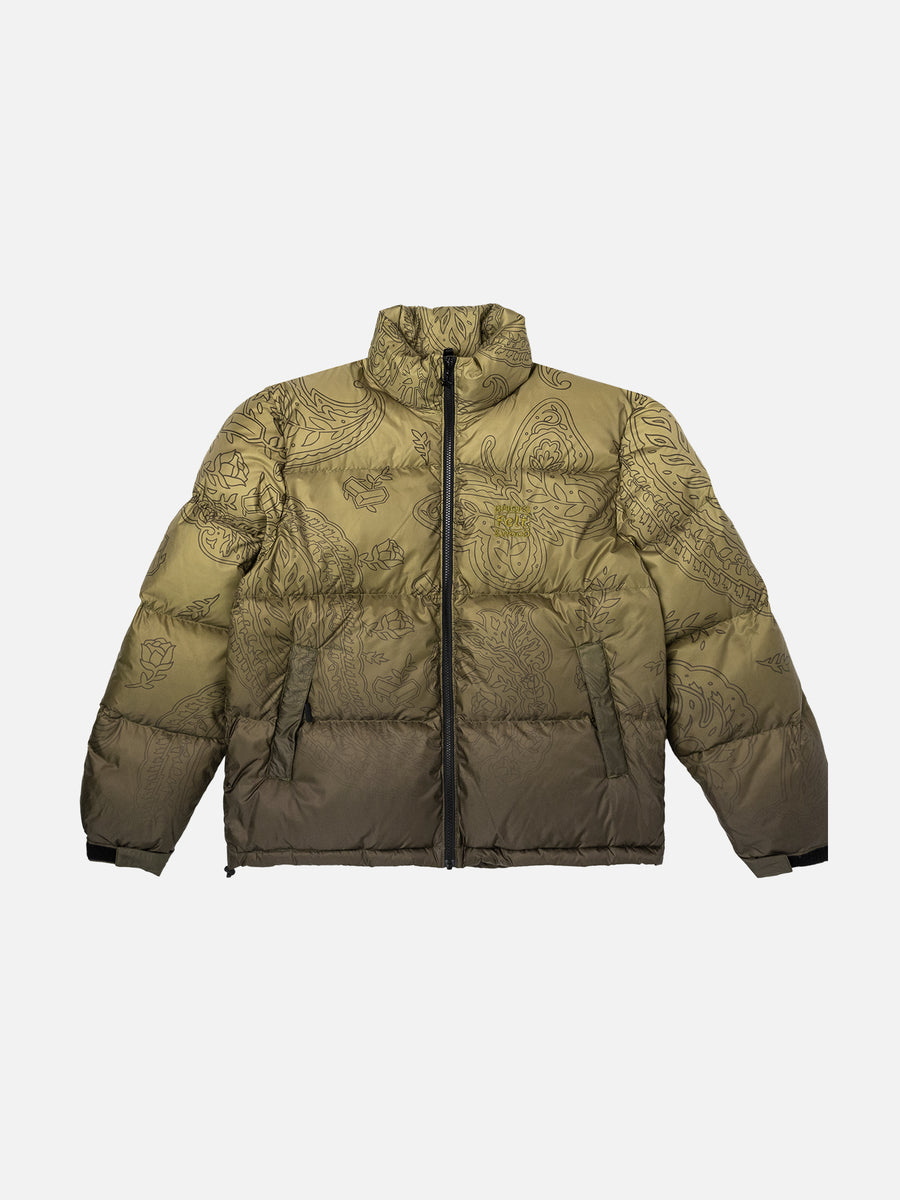 Paisley Butterfly Down Jacket - Olive