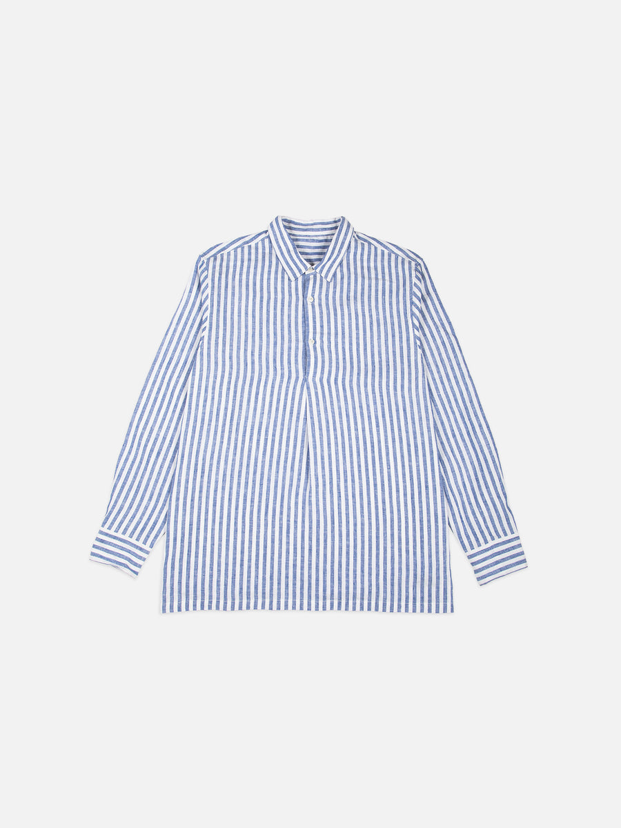 YC Long Popover Shirt - Striped Blue